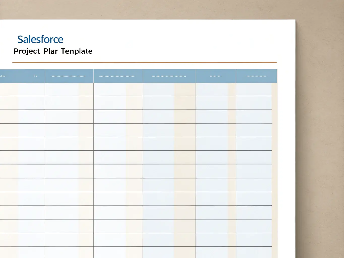 A template document with a Salesforce logo and the title "Salesforce Project Plan Template".